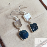 Raw Neon Apatite Fashion Dangle Earring, 925 Sterling Silver Rainbow Moonstone Earring, December Birthstone, Modern Minimalist Drop Earring
